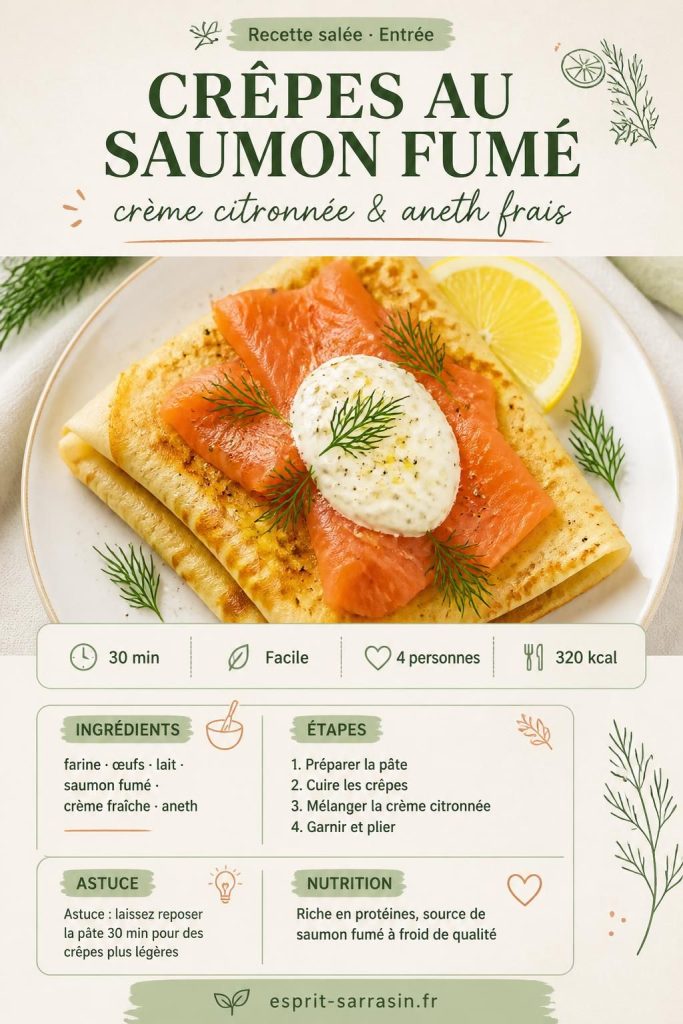 Crêpes au saumon fumé, crème citronnée à l'aneth : recette facile et rapide à épingler sur Pinterest