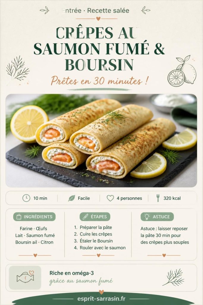 Crêpes roulées au saumon fumé et Boursin, garnies d'aneth, à épingler sur Pinterest