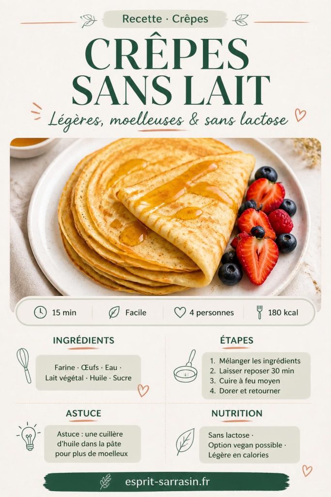 Crêpes sans lait dorées et moelleuses empilées dans une assiette blanche, recette facile sans lactose